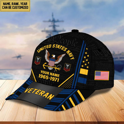 Premium Custom Name, Rank, Years Of Service US Veterans Cap da060801