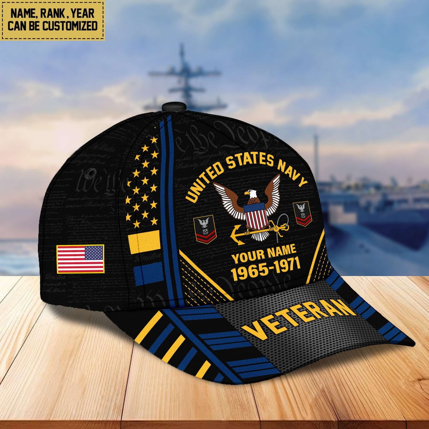 Premium Custom Name, Rank, Years Of Service US Veterans Cap da060801