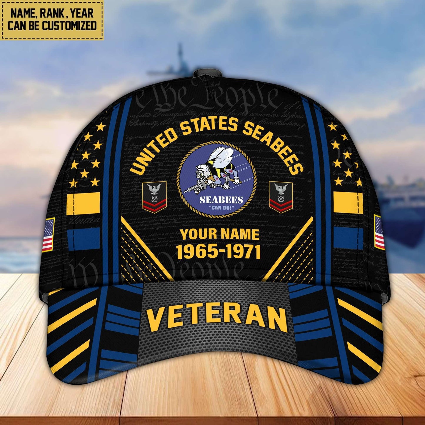 Premium Custom Name, Rank, Years Of Service US Veterans Cap da060801