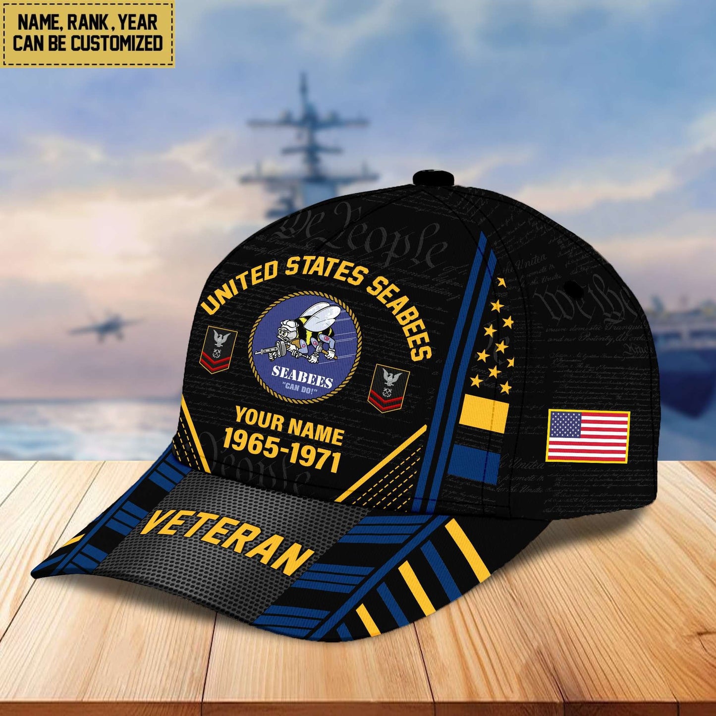 Premium Custom Name, Rank, Years Of Service US Veterans Cap da060801