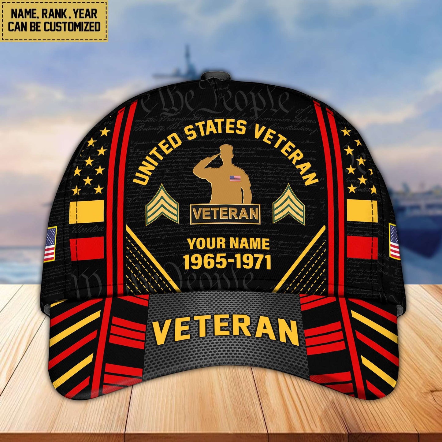 Premium Custom Name, Rank, Years Of Service US Veterans Cap da060801