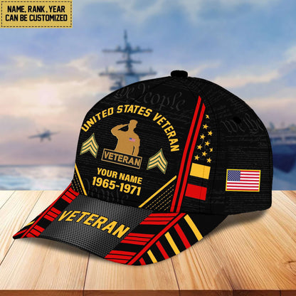 Premium Custom Name, Rank, Years Of Service US Veterans Cap da060801