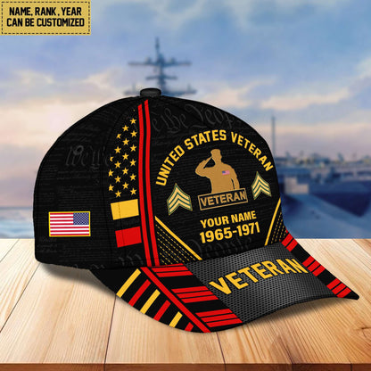 Premium Custom Name, Rank, Years Of Service US Veterans Cap da060801