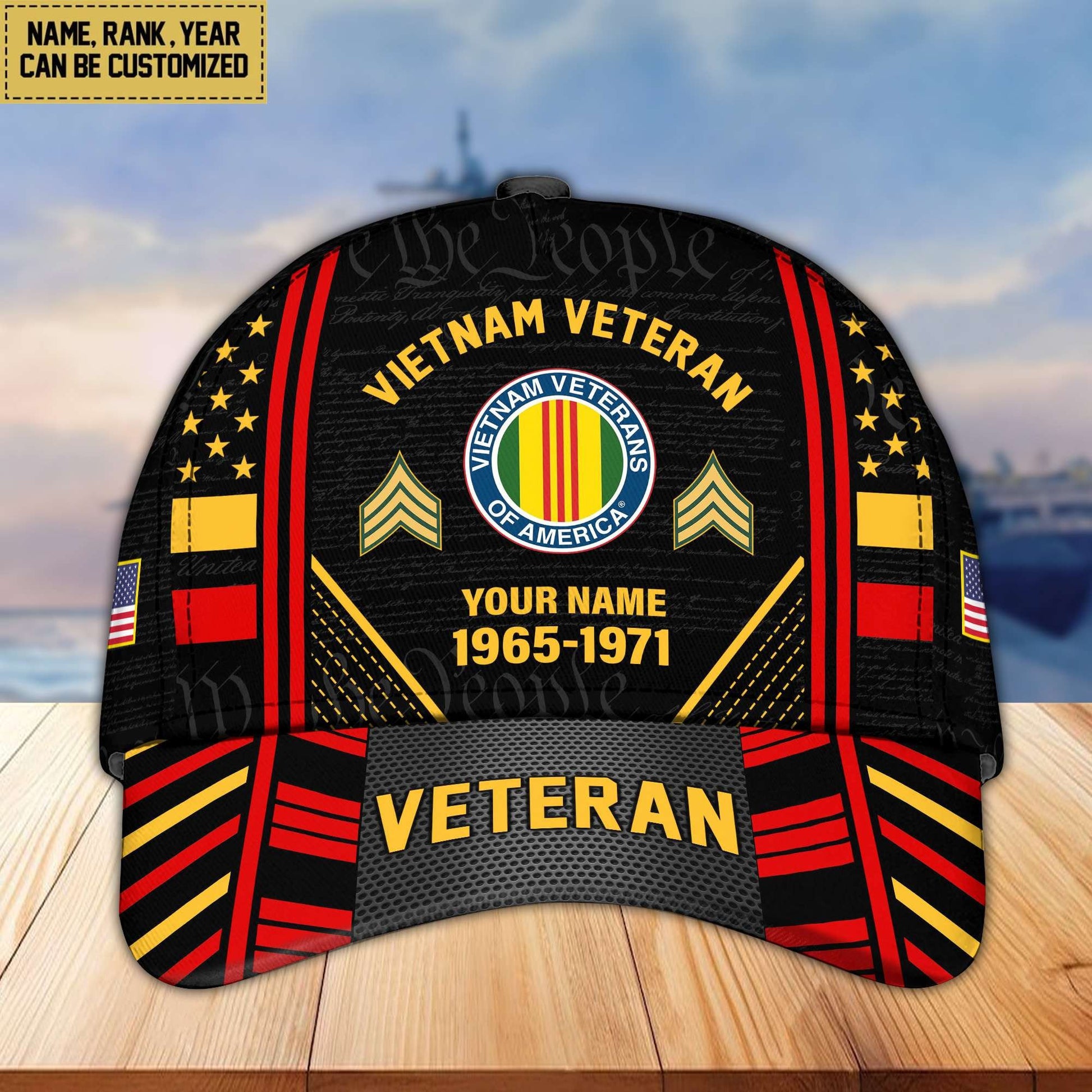 Premium Custom Name, Rank, Years Of Service US Veterans Cap da060801