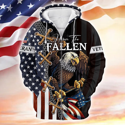 Proudly Served US Veterans, Honor The Fallen, Zip Hoodie