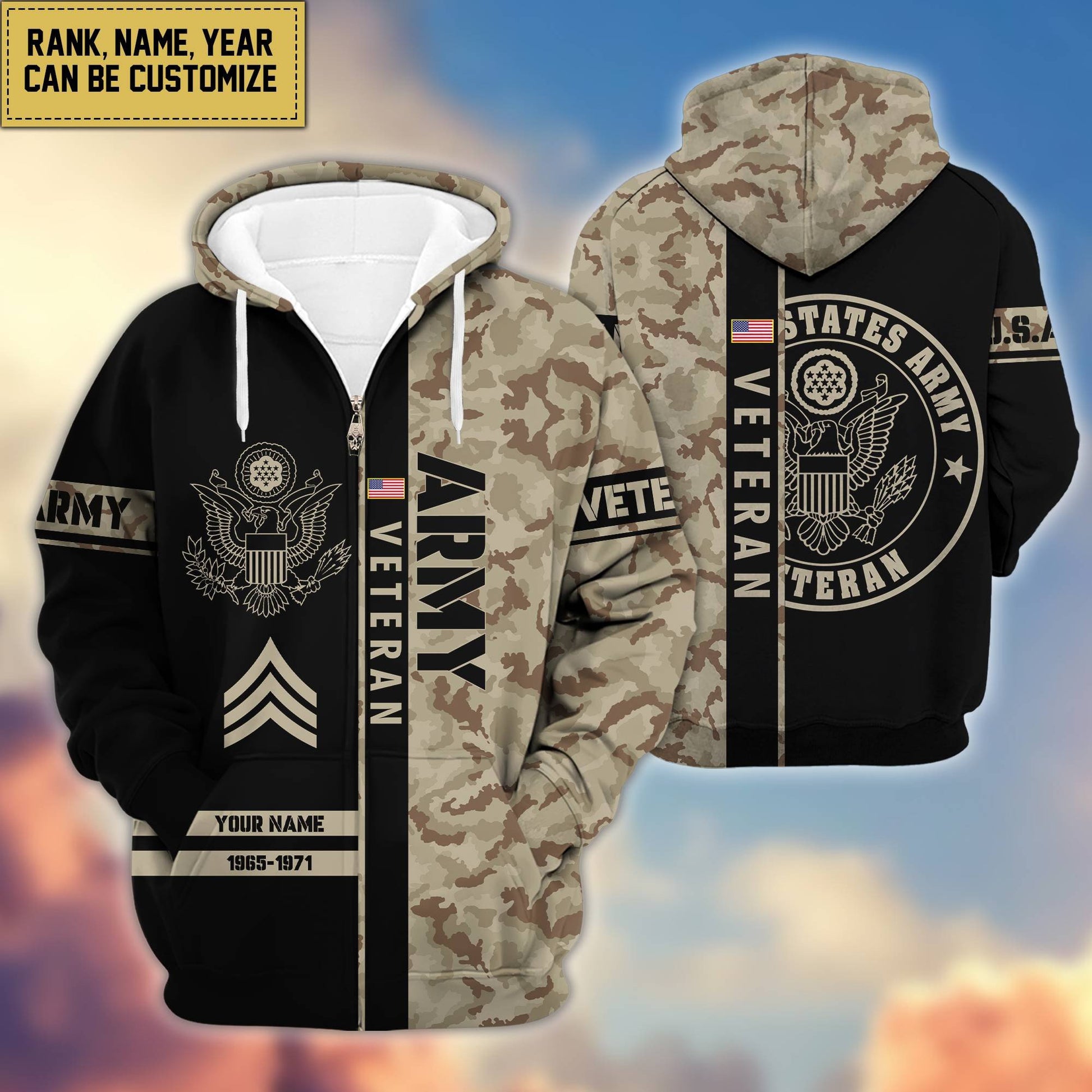 Premium Personalized Camo Soldiers US Veterans Zip Hoodie HB141203, easychoo.com