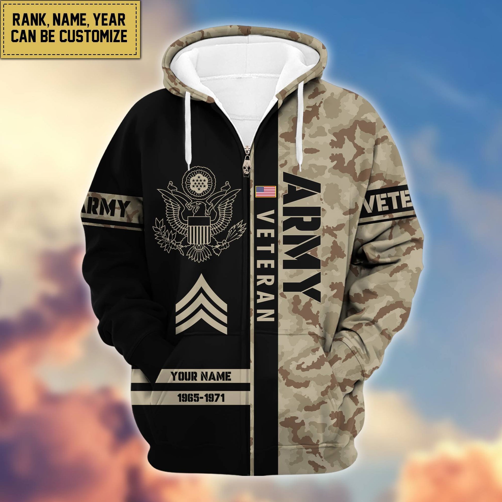 Premium Personalized Camo Soldiers US Veterans Zip Hoodie HB141203, easychoo.com