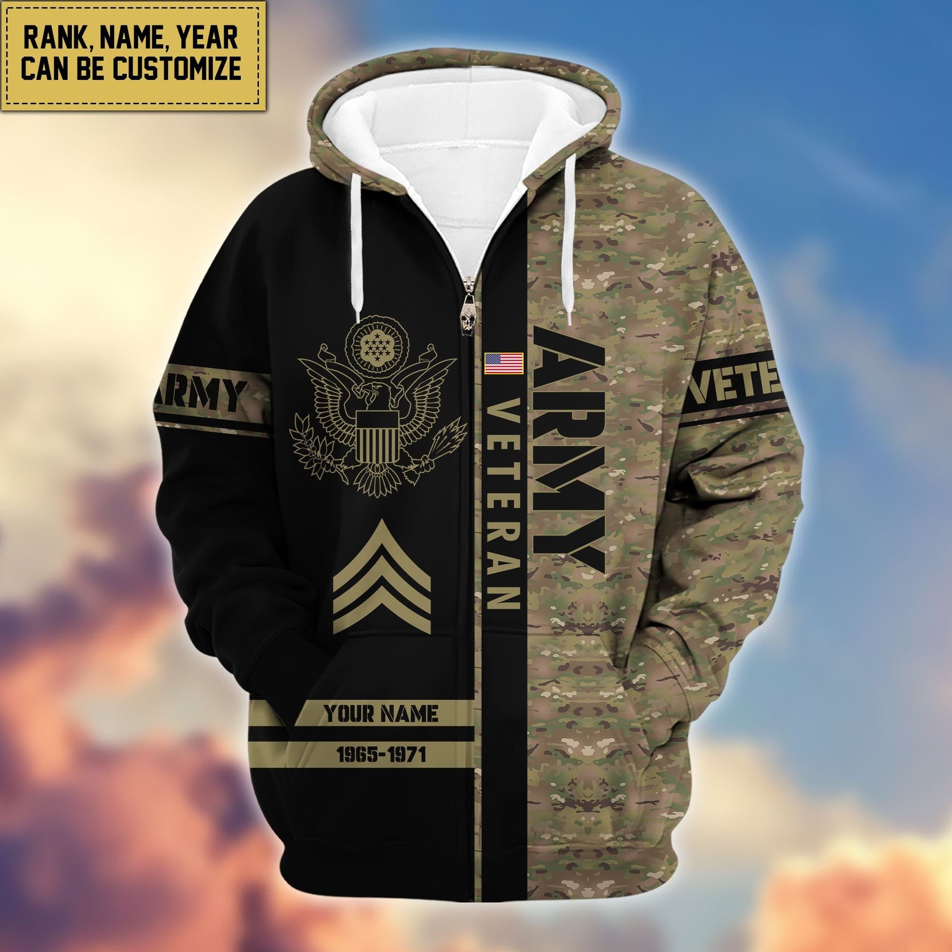 Premium Personalized Camo Soldiers US Veterans Zip Hoodie HB141203, easychoo.com