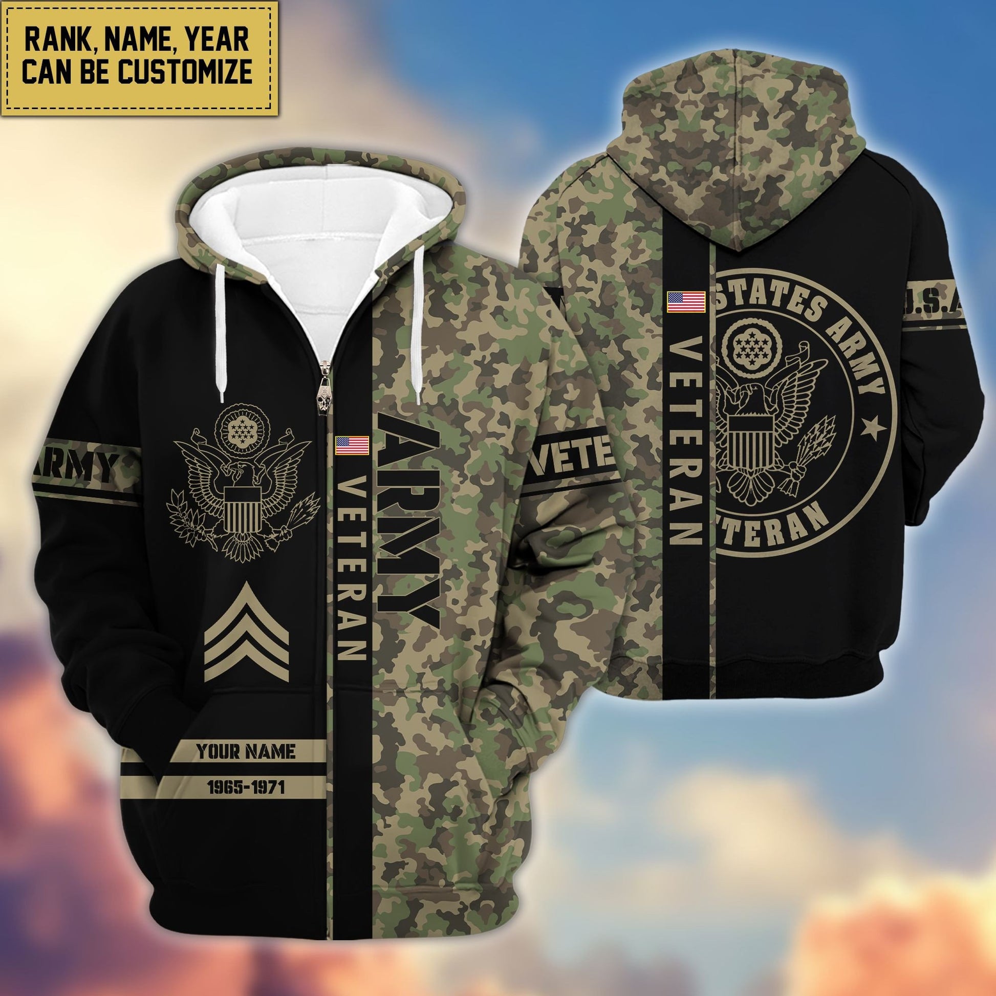 Premium Personalized Camo Soldiers US Veterans Zip Hoodie HB141203, easychoo.com
