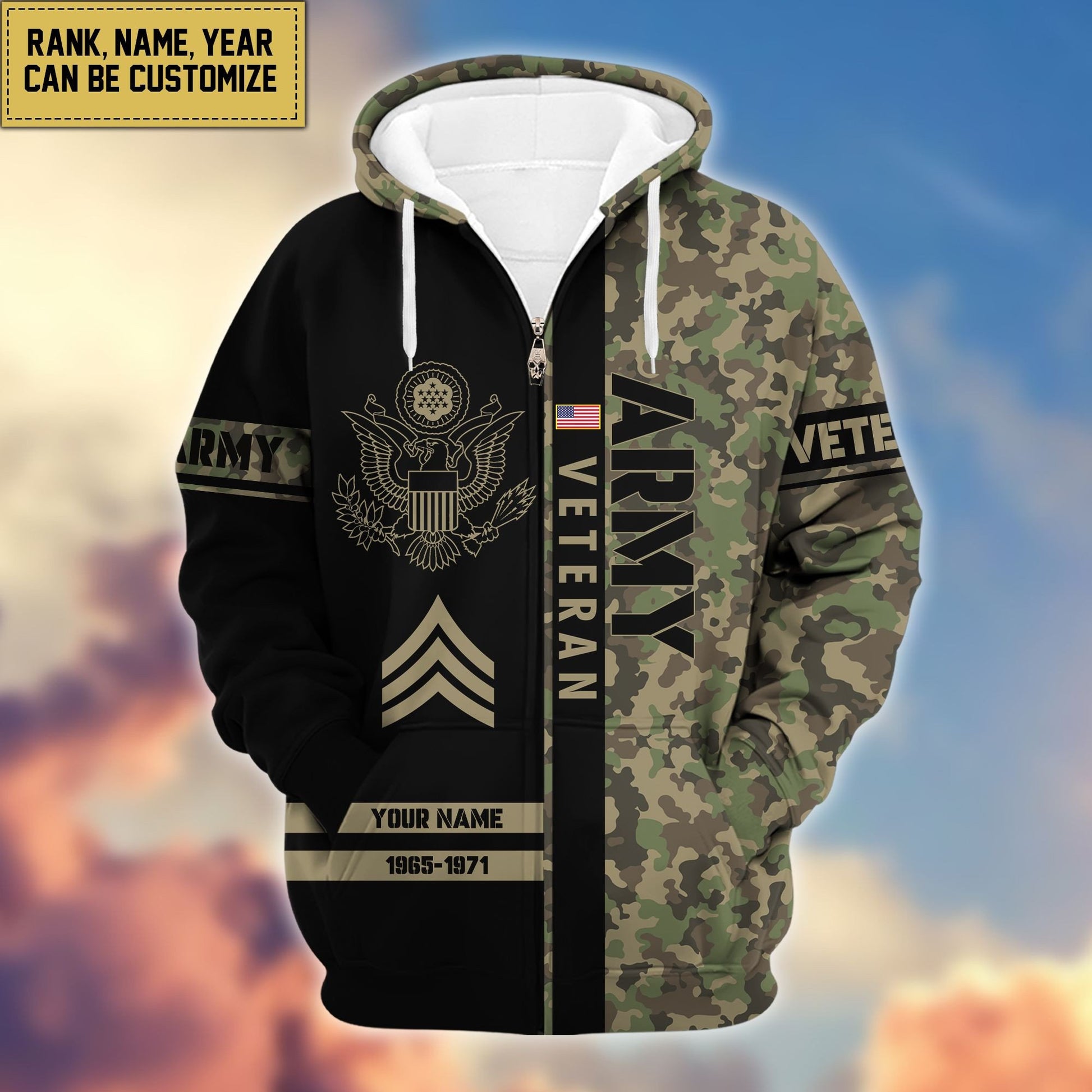 Premium Personalized Camo Soldiers US Veterans Zip Hoodie HB141203, easychoo.com
