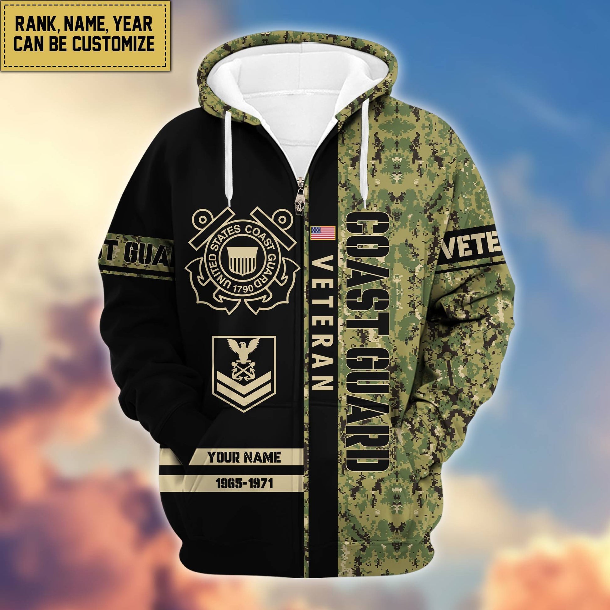 Premium Personalized Camo Soldiers US Veterans Zip Hoodie HB141203, easychoo.com
