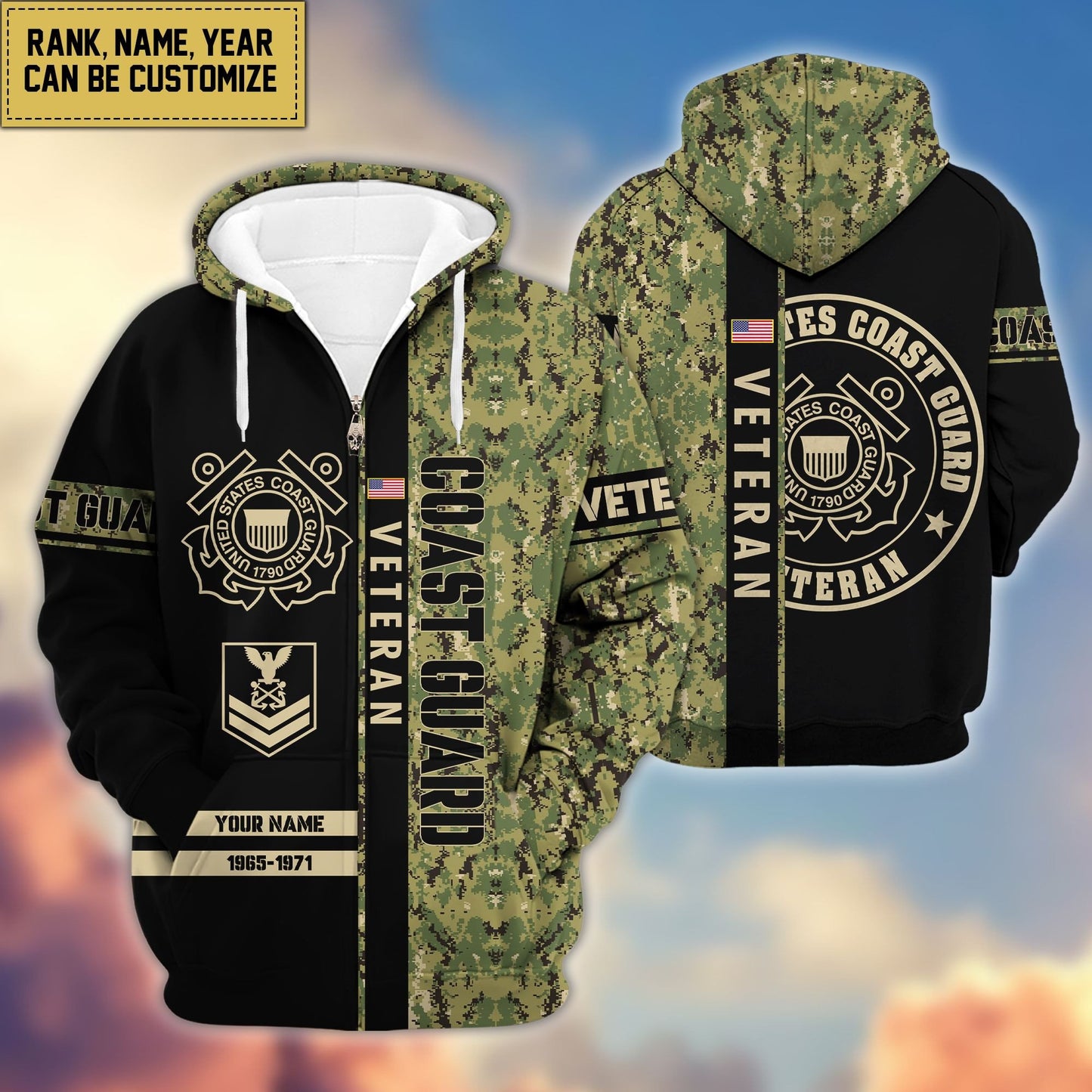 Premium Personalized Camo Soldiers US Veterans Zip Hoodie HB141203, easychoo.com