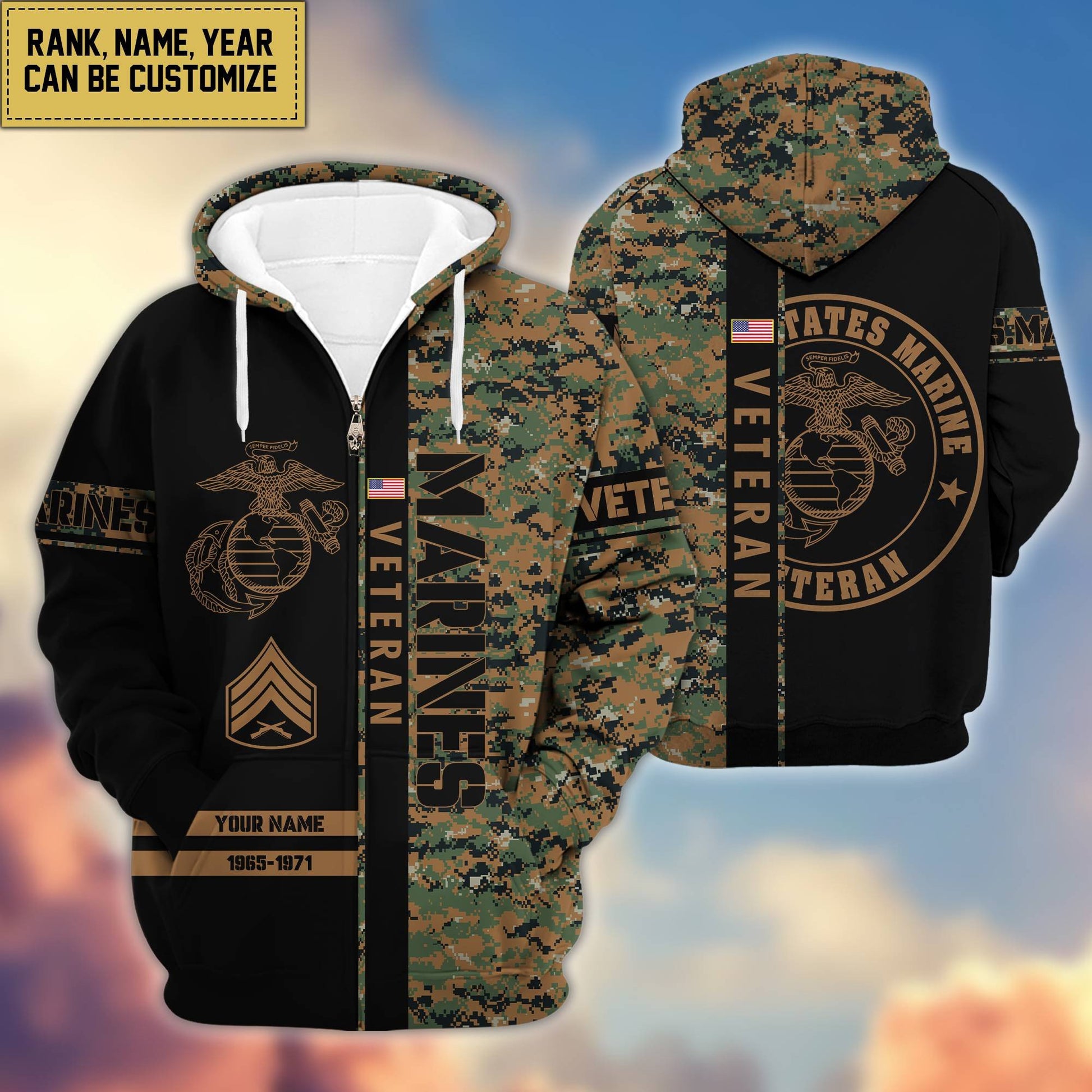 Premium Personalized Camo Soldiers US Veterans Zip Hoodie HB141203, easychoo.com