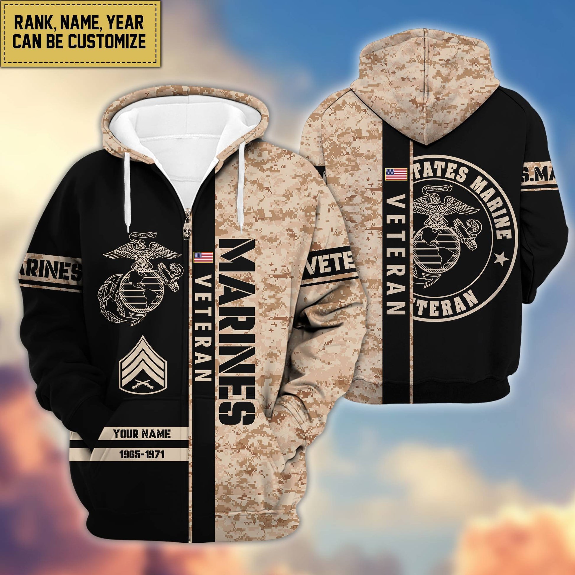 Premium Personalized Camo Soldiers US Veterans Zip Hoodie HB141203, easychoo.com