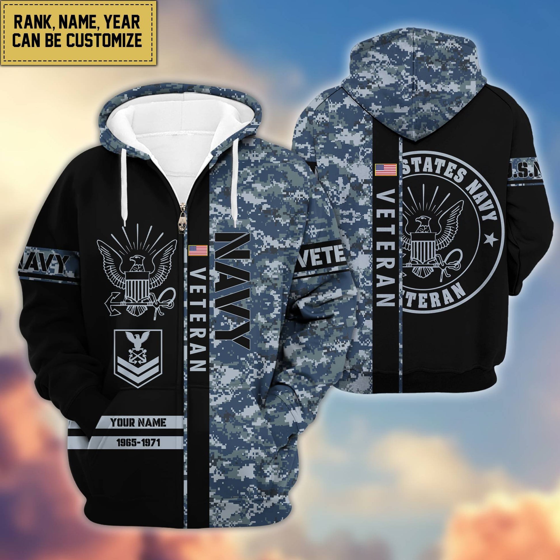 Premium Personalized Camo Soldiers US Veterans Zip Hoodie HB141203, easychoo.com