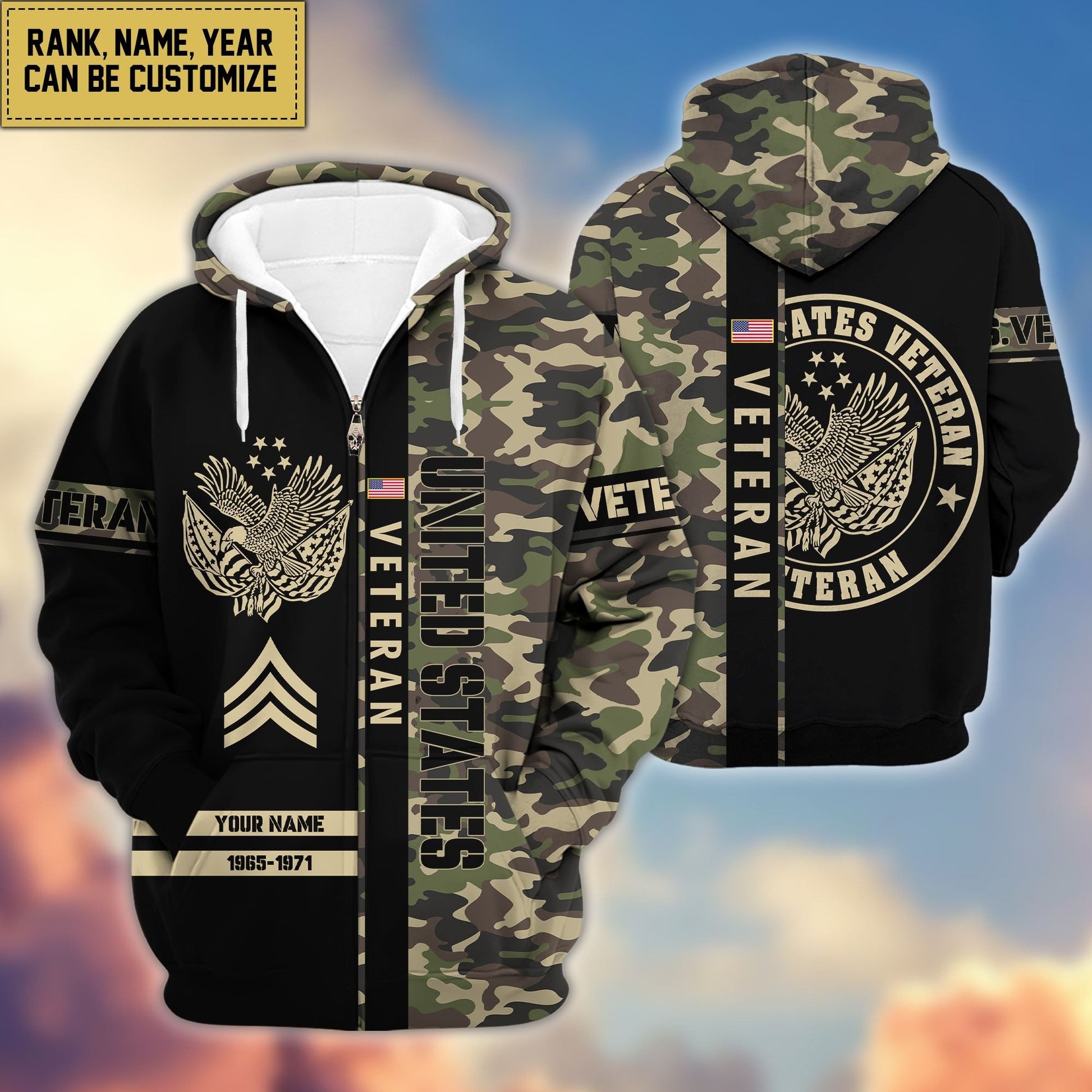 Premium Personalized Camo Soldiers US Veterans Zip Hoodie HB141203, easychoo.com