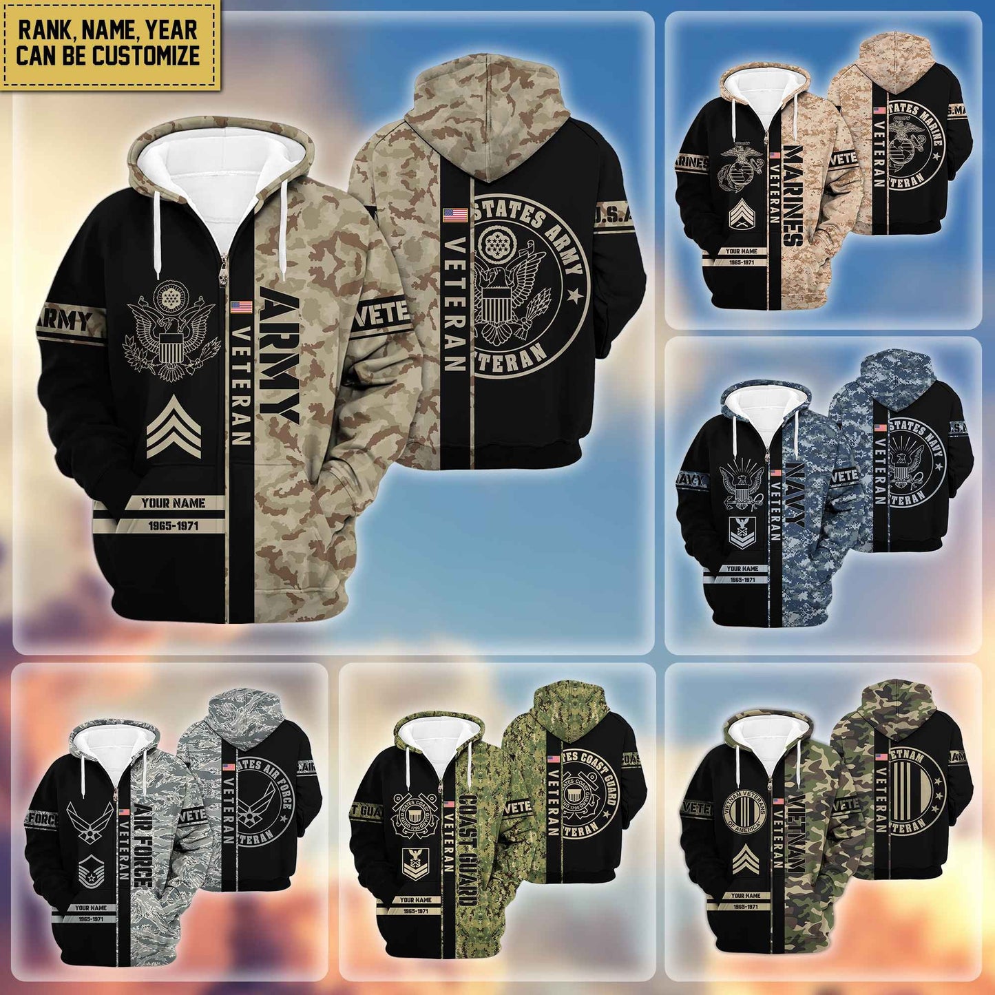 Premium Personalized Camo Soldiers US Veterans Zip Hoodie HB141203, easychoo.com