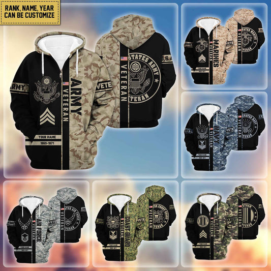 Premium Personalized Camo Soldiers US Veterans Zip Hoodie HB141203, easychoo.com