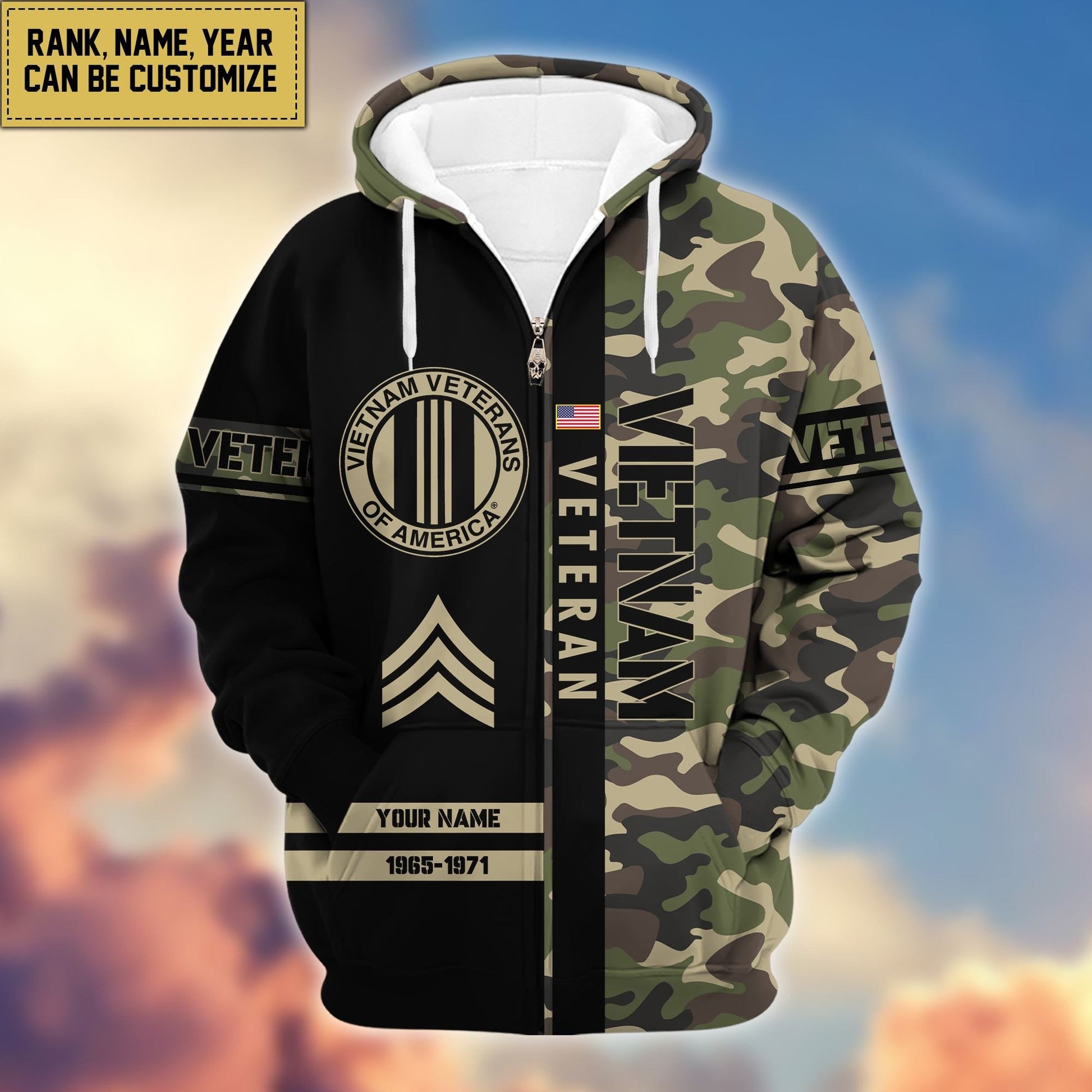 Premium Personalized Camo Soldiers US Veterans Zip Hoodie HB141203, easychoo.com