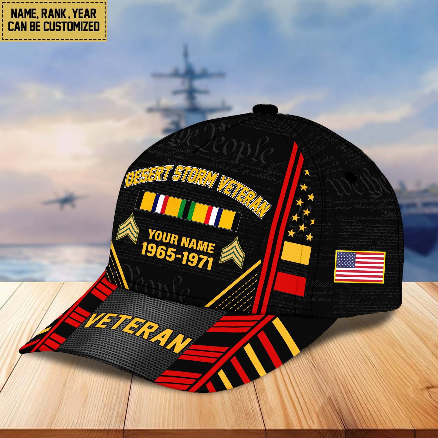 Premium Custom Name, Rank, Years Of Service US Veterans Cap da060801