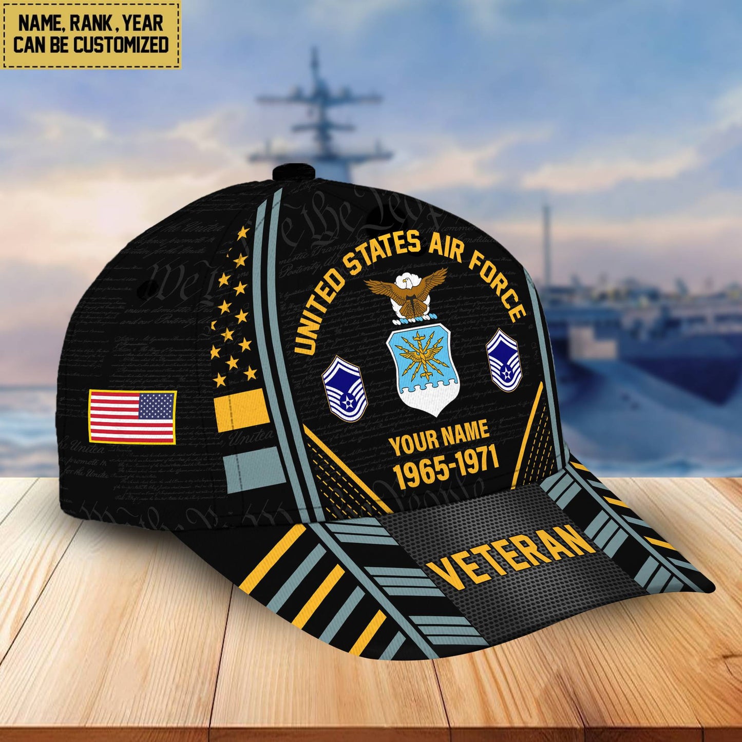 Premium Custom Name, Rank, Years Of Service US Veterans Cap da060801