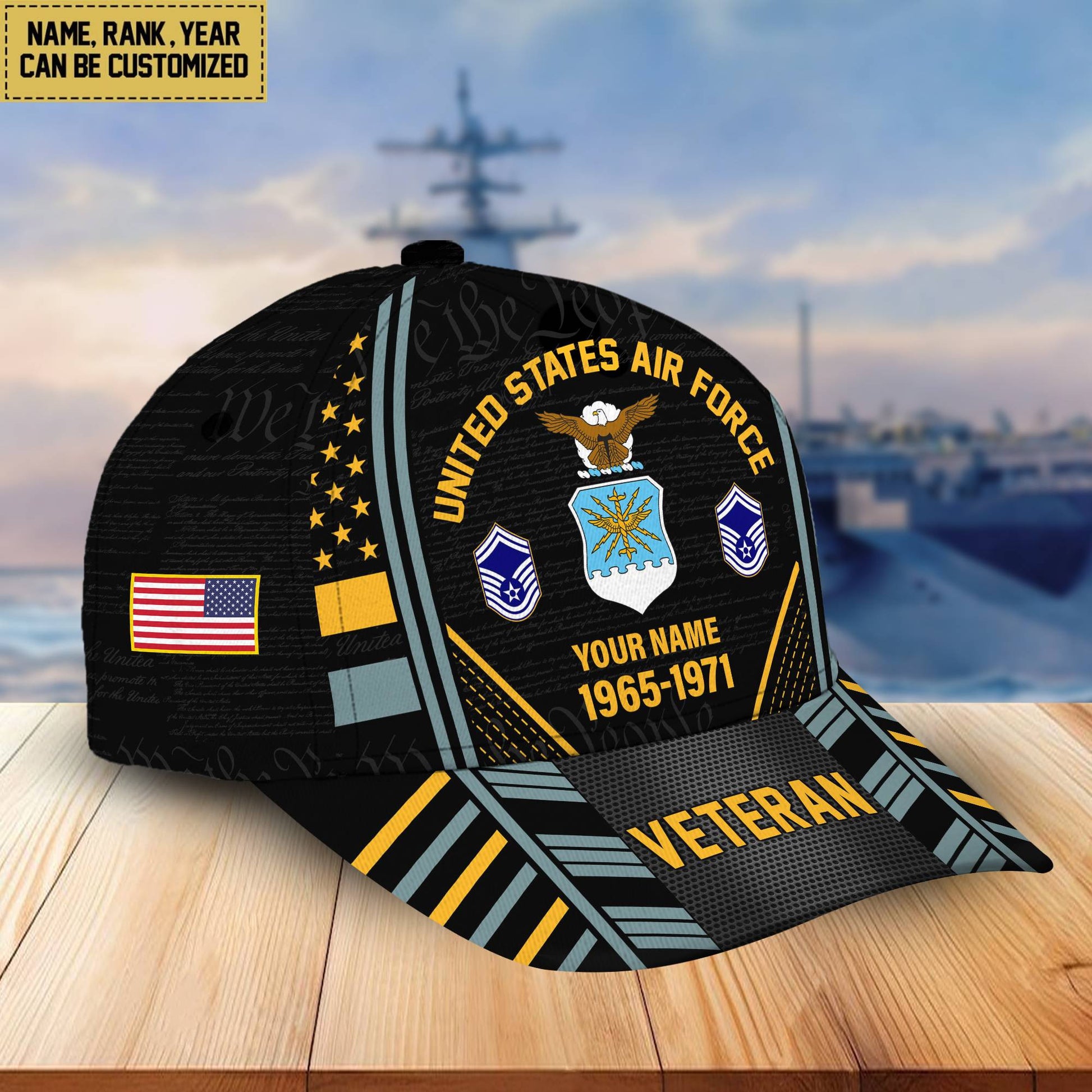 Premium Custom Name, Rank, Years Of Service US Veterans Cap da060801