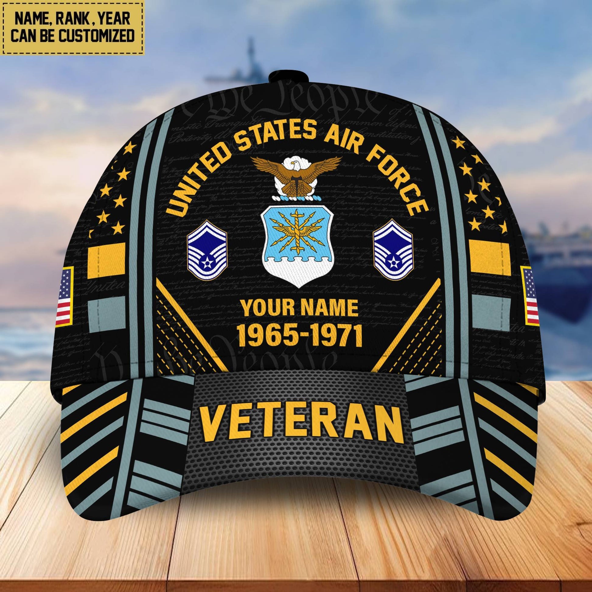Premium Custom Name, Rank, Years Of Service US Veterans Cap da060801