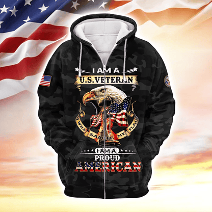 I am a U.S. Veteran i will salute my flag i am a proud America, Zip Hoodie