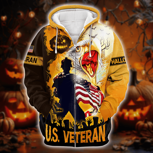 U.S. Veteran, Soldier Flag America Halloween, Zip Hoodie