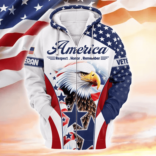 U.S. Veteran, America Respect . Honor . Remember, Zip Hoodie