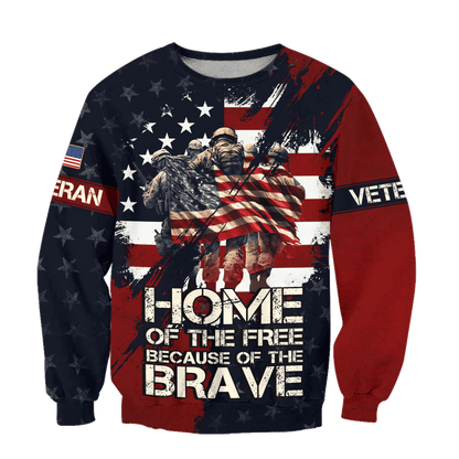U.S. Veteran, Home Of The Free Because Of The Brave, Zip Hoodie
