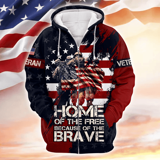 U.S. Veteran, Home Of The Free Because Of The Brave, Zip Hoodie