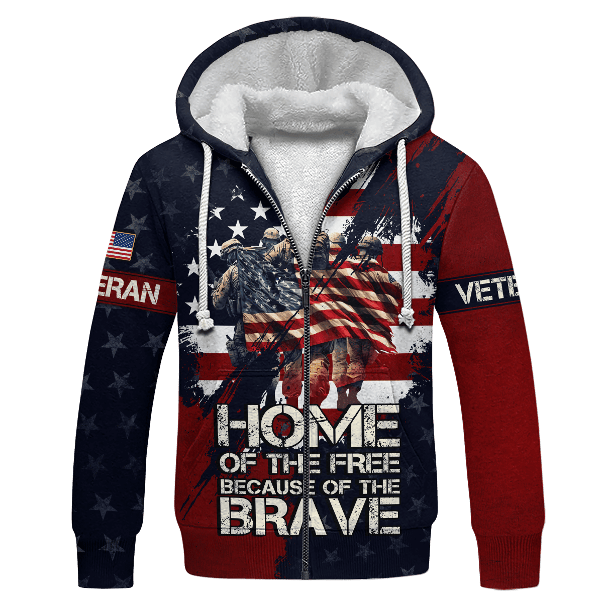 U.S. Veteran, Home Of The Free Because Of The Brave, Zip Hoodie