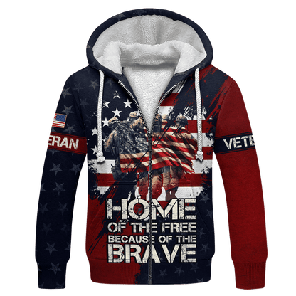 U.S. Veteran, Home Of The Free Because Of The Brave, Zip Hoodie