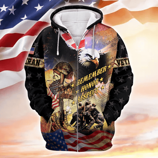 U.S. Veteran, Remember - Honor - Respect, Zip Hoodie