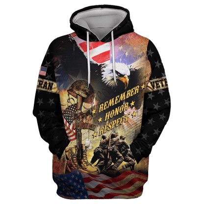 U.S. Veteran, Remember - Honor - Respect, Zip Hoodie