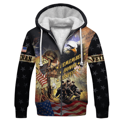 U.S. Veteran, Remember - Honor - Respect, Zip Hoodie