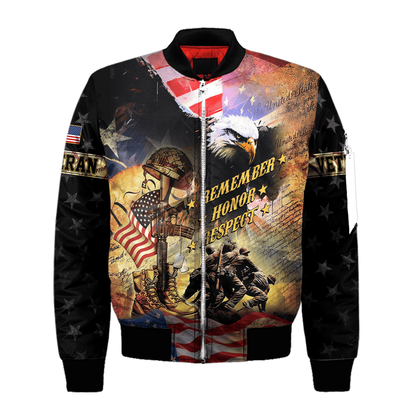 U.S. Veteran, Remember - Honor - Respect, Zip Hoodie