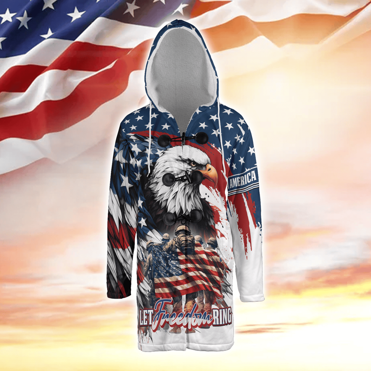 Let Freedom Ring, Veterans Day, Gifts for veterans, Hooded Cloak Coat
