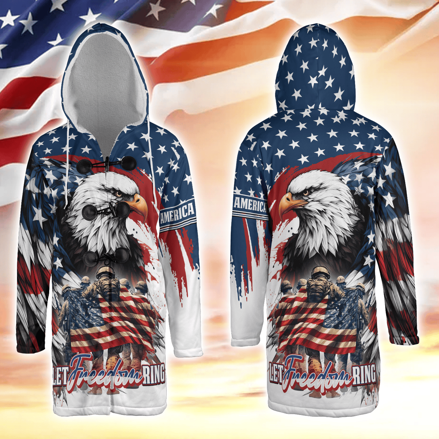 Let Freedom Ring, Veterans Day, Gifts for veterans, Hooded Cloak Coat