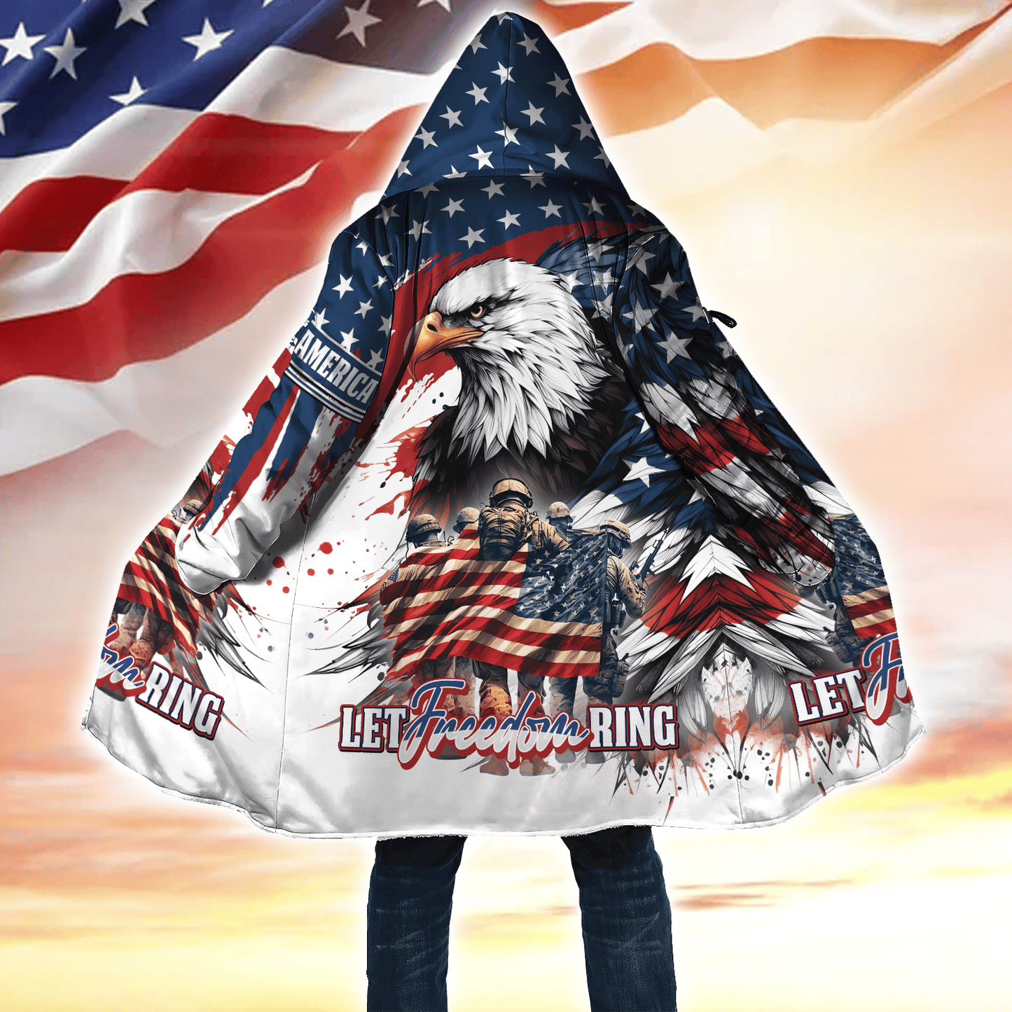 Let Freedom Ring, Veterans Day, Gifts for veterans, Hooded Cloak Coat