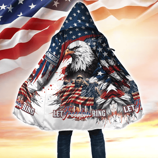 Let Freedom Ring, Veterans Day, Gifts for veterans, Hooded Cloak Coat