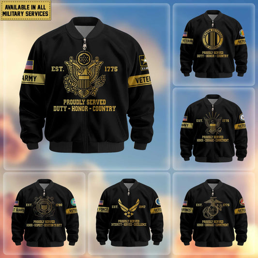 Premium Proudly Served US Veterans Bomber Jacket hu090913, Gifts For US Veterans, Gifts For Veterans Day