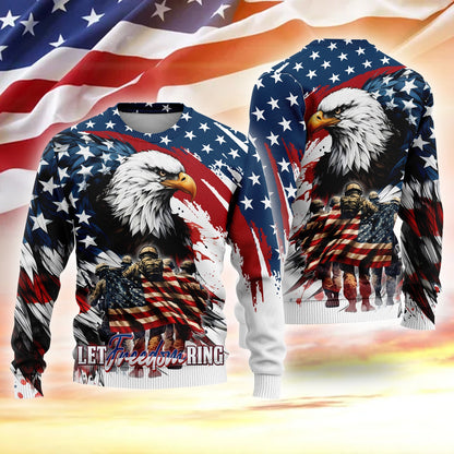Ugly Sweater - Let Freedom Ring - Best Gifts For Veterans, Veterans Day, easychoo.com
