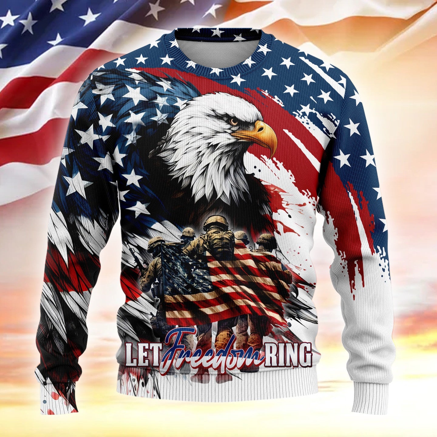 Ugly Sweater - Let Freedom Ring - Best Gifts For Veterans, Veterans Day, easychoo.com