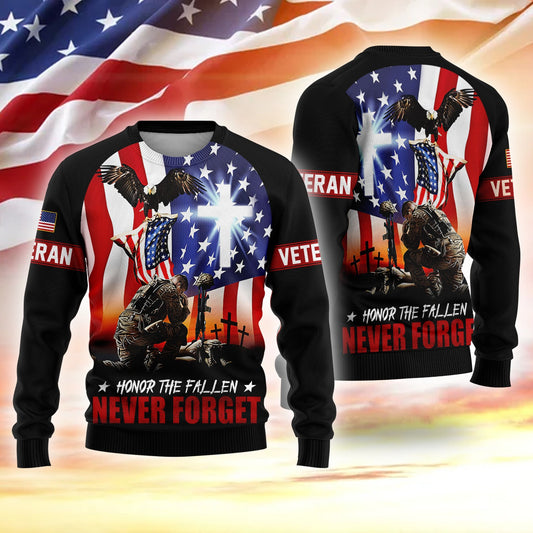 Ugly Sweater - Honor The Fallen Never Forget - Best Gifts For Veterans, Veterans Day, easychoo.com