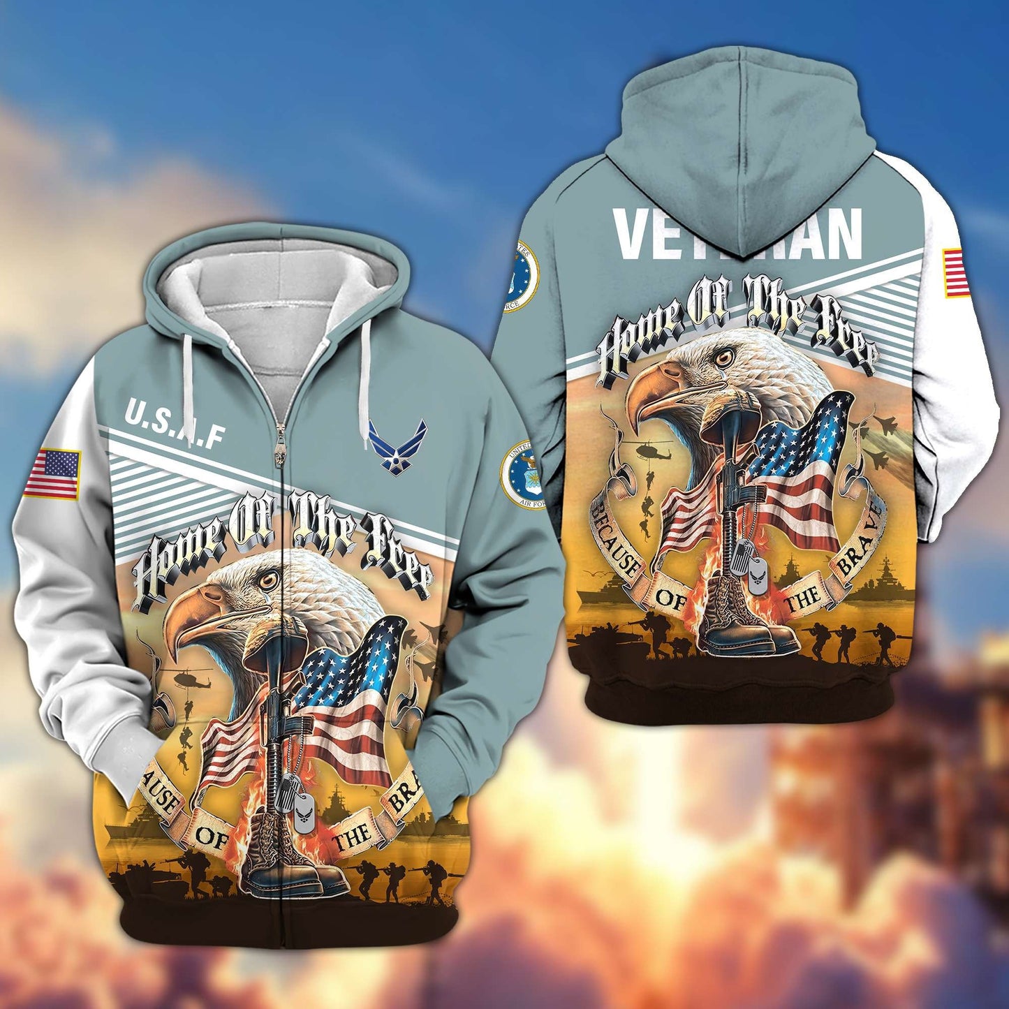 Premium US Veterans Zip Hoodie HC151001, Home Of The Free Because Of The Brave, Gifts For US Veterans, easychoo.com