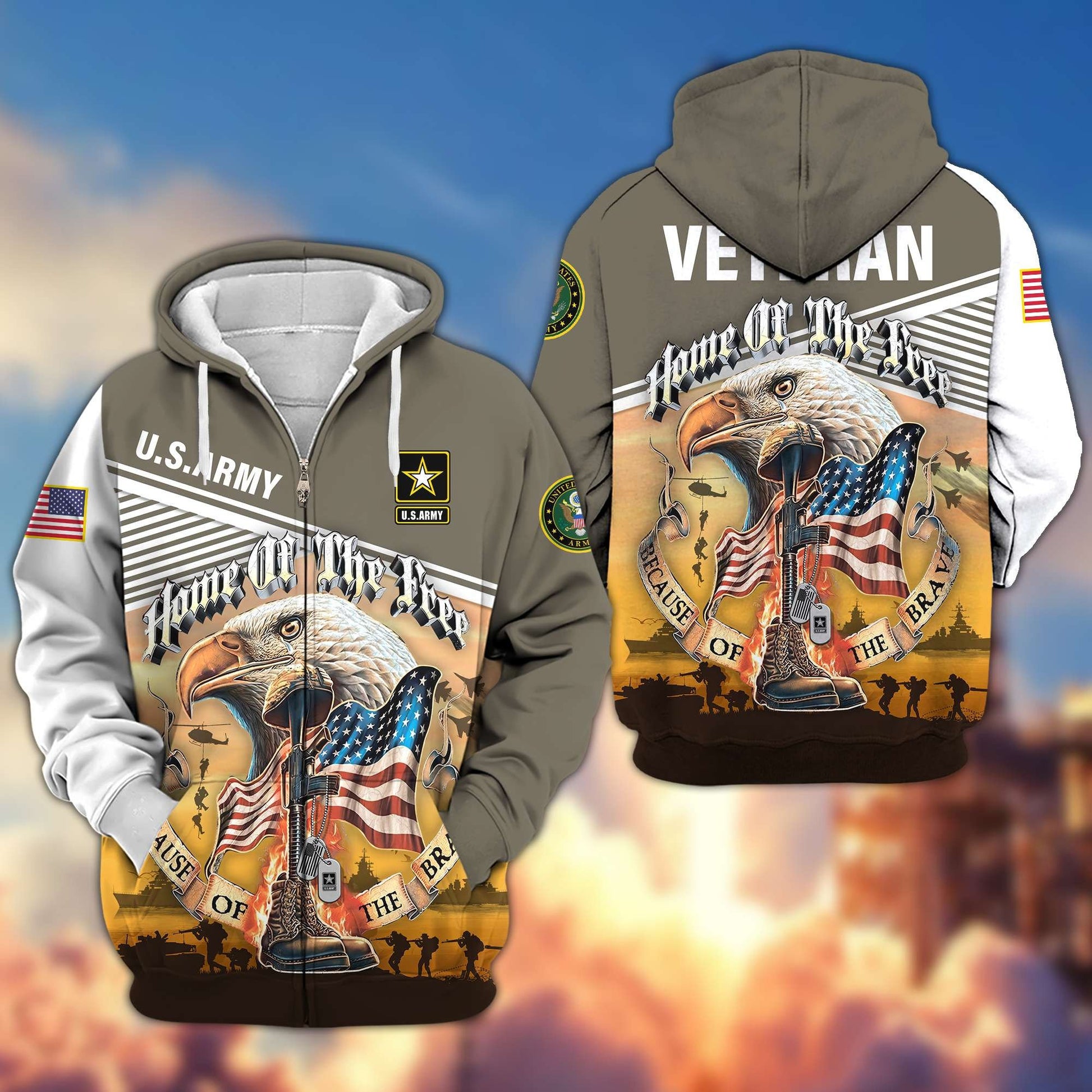 Premium US Veterans Zip Hoodie HC151001, Home Of The Free Because Of The Brave, Gifts For US Veterans, easychoo.com