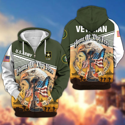 Premium US Veterans Zip Hoodie HC151001, Home Of The Free Because Of The Brave, Gifts For US Veterans, easychoo.com