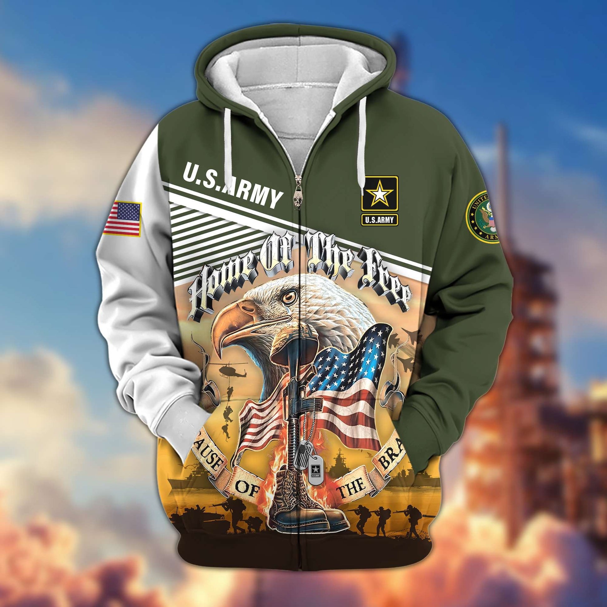 Premium US Veterans Zip Hoodie HC151001, Home Of The Free Because Of The Brave, Gifts For US Veterans, easychoo.com